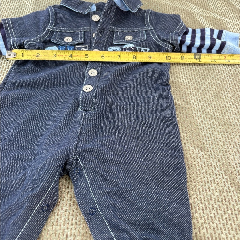 GUESS Baby Boy One-Piece Denim Romper Playsuit Striped Sleeves Size 3-6 months - Picture 5 of 14